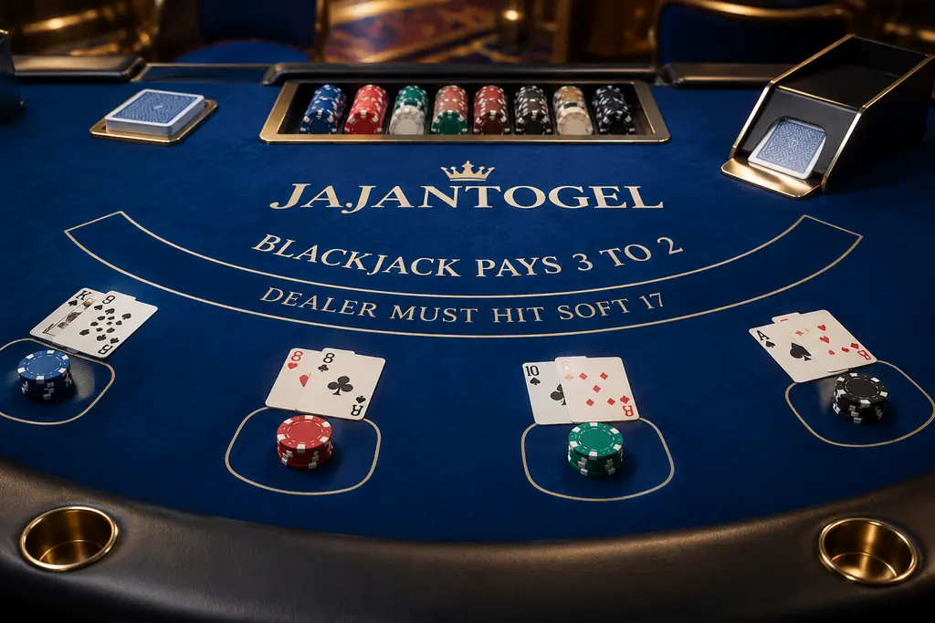 Meja blackjack dengan beberapa tempat kartu