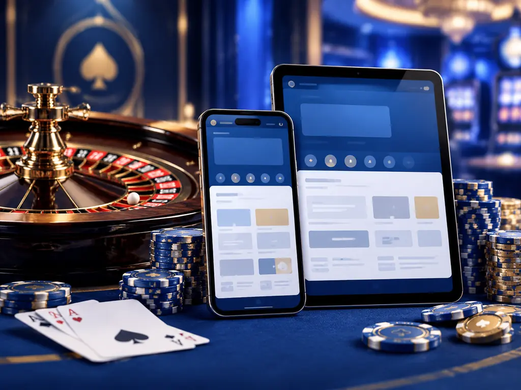 Telepon dan tablet di dekat meja permainan kasino