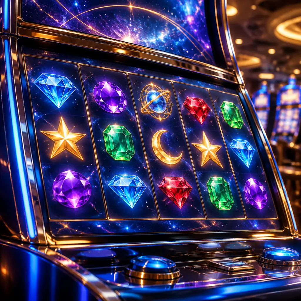 Detail layar mesin slot bertema bintang dan permata