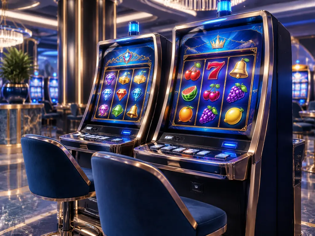 Dua mesin slot dengan motif buah dan permata